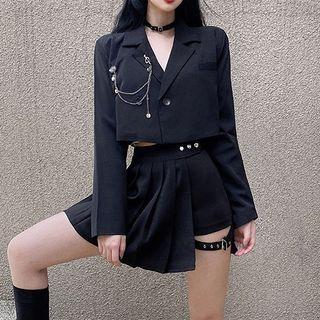 Cropped Blazer / Asymmetrical Pleated Mini Skirt