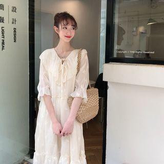 Frilled Loose-fit Dress Almond - One Size