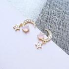925 Sterling Silver Rhinestone Moon & Star Dangle Earring Gold - One Size