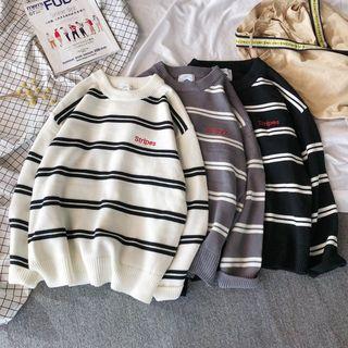 Striped Round-neck Embroidered Sweater