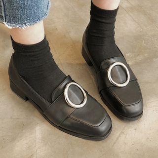 Metal Buckle Faux Leather Loafers