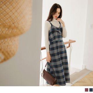 Ruffled Plaid A-line Pinafore Dress