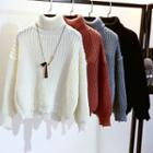 Turtleneck Distressed Chunky Knit Sweater