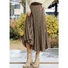 Belted Accordion-pleat Long Houndstooth Skirt Brown - One Size