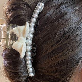 Bow Faux Pearl Hair Clamp 2391a - Bow - Milky White - One Size