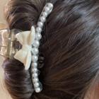 Bow Faux Pearl Hair Clamp 2391a - Bow - Milky White - One Size