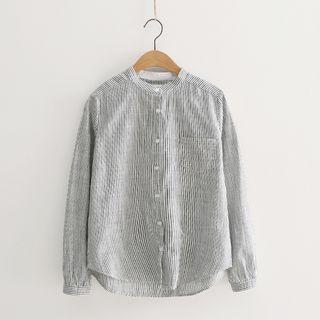Pinstriped Half-placket Stand Collar Shirt