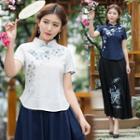 Short-sleeve Floral Embroidery Qipao Top