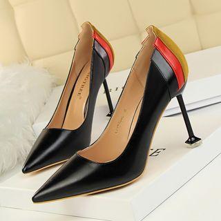 Faux-leather Square Toe Stilettos