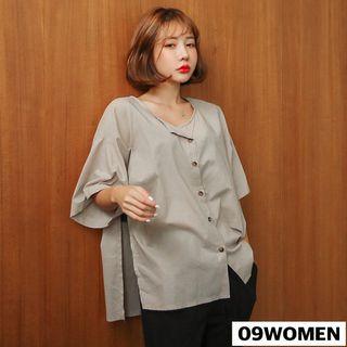 Plus Size Banded Open-side Shirt