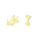 Sterling Silver Plated Gold Simple And Cute Puppy Bone Asymmetric Stud Earrings Golden - One Size