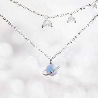 Faux Pearl Planet Pendant Layered Choker Necklace As Shown In Figure - One Size