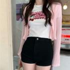 Short-sleeve Lettering T-shirt / Long-sleeve Plain Cardigan