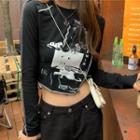 Asymmetric Long-sleeve Cartoon Print T-shirt