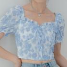Short-sleeve Floral Mini A-line Dress / Crop Top