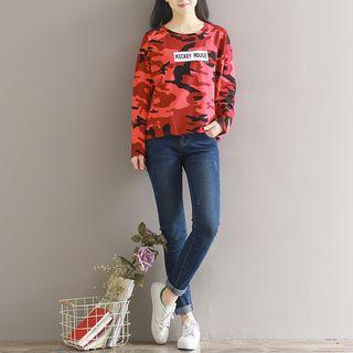 Long-sleeve Camouflage Printed T-shirt