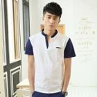 Split-neck Panel Short-sleeve T-shirt