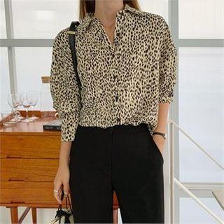 Slit-side Leopard Long Shirt