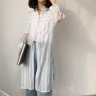 Lace Accent Striped Long Shirt