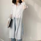 Lace Accent Striped Long Shirt