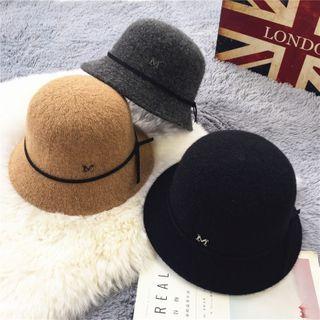 Lettering Bow-accent Woolen Bucket Hat