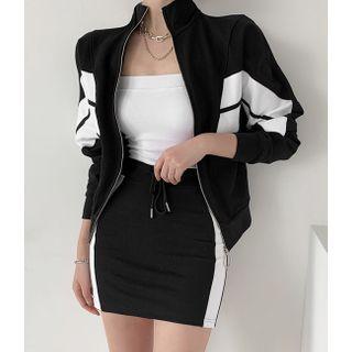 Set: Contrast-trim Jacket + Mini Skirt