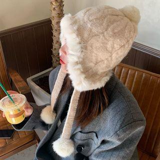 Fluffy Trim Pom Pom Beanie