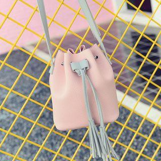 Tasseled Color Block Bucket Bag