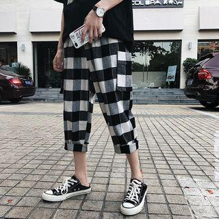 Checked Cropped Harem Pants