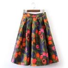 Floral Pleated A-line Midi Skirt