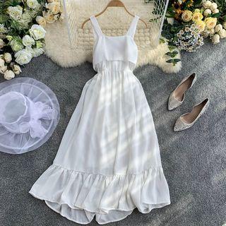 Sleeveless Ribbon-back Chiffon Sun Dress White - One Size