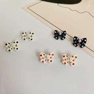 Polka Dot Faux Pearl Bow Glaze Earring