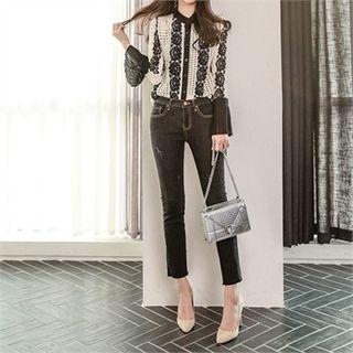 Fray-hem Stitched Slim-fit Jeans