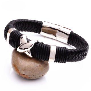 Stainless Steel Cross Braided Leather Bracelet