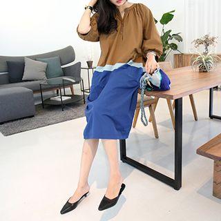 Half-placket Color-block Long Shirtdress