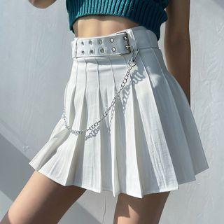 Chained Pleated Mini Skirt