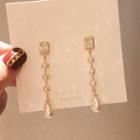 Rhinestone Faux Pearl Drop Earring 1 Pair - Drop Earring - Silver Pin - Faux Pearl - Long - Gold - One Size