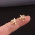 Rhinestone Flower Stud Earring With Case - 1 Pair - Gold - One Size