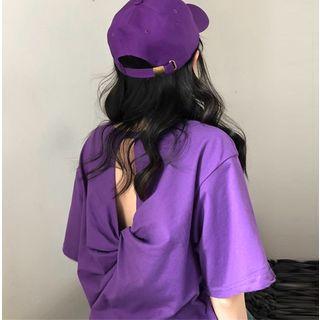 Twisted Open-back Elbow-sleeve T-shirt