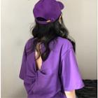 Twisted Open-back Elbow-sleeve T-shirt