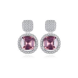 Sterling Silver Simple And Elegant Geometric Earrings With Purple Cubic Zirconia Silver - One Size
