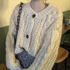 Cable Knit Cardigan / Leopard Print Mini A-line Skirt