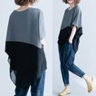 Elbow-sleeve Two-tone Top As Shown In Figure - One Size