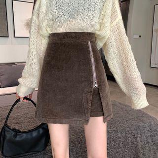 Corduroy Zip Split A-line Skirt