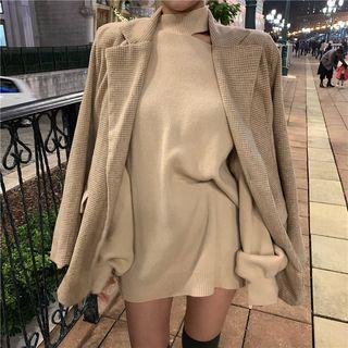 Check Padded Loose-fit Blazer As Figure - One Size