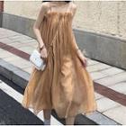 Long-sleeve Knit Cardigan / Plain Strappy Dress