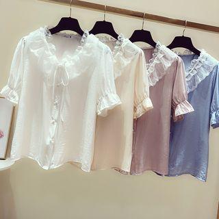 Short-sleeve Frill Trim Lace Collar Shirt