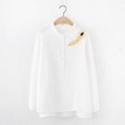 Long-sleeve Embroidered Top White - One Size