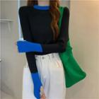 Log-sleeve Two-tone Knit Top