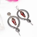 Snake Cross Drop Earring 1 Pair - Silver & Red - One Size